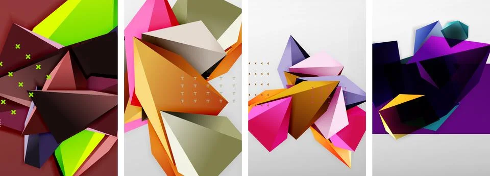 Trendy low poly 3d triangle shapes and other geometric elements background 스톡 일러스트