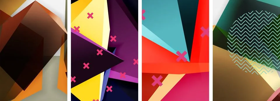 Trendy low poly 3d triangle shapes and other geometric elements background 스톡 일러스트