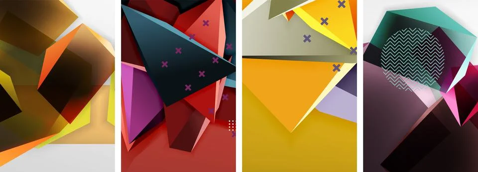 Trendy low poly 3d triangle shapes and other geometric elements background Stock Illustration
