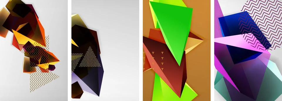 Trendy low poly 3d triangle shapes and other geometric elements background Stock Illustration