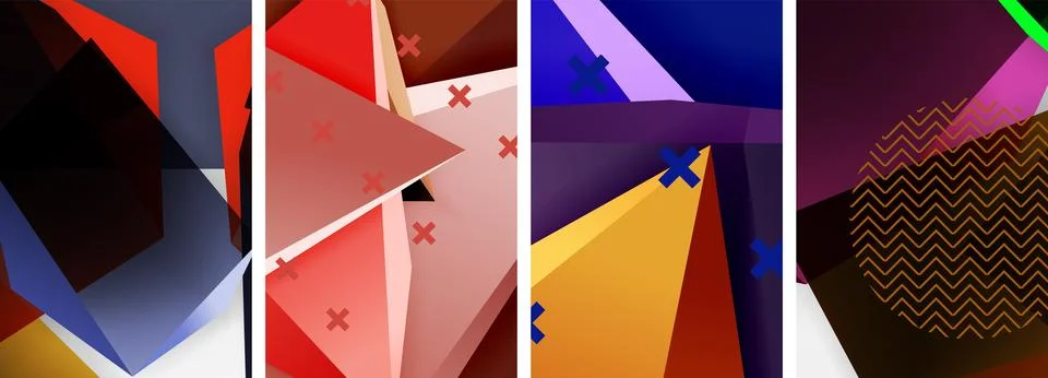 Trendy low poly 3d triangle shapes and other geometric elements background Stock Illustration