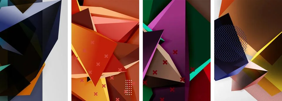 Trendy low poly 3d triangle shapes and other geometric elements background 스톡 일러스트