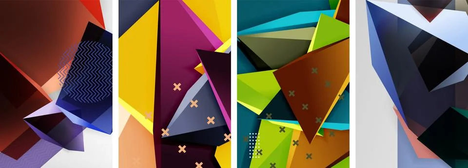 Trendy low poly 3d triangle shapes and other geometric elements background Stock Illustration