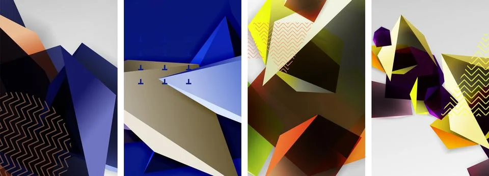 Trendy low poly 3d triangle shapes and other geometric elements background 스톡 일러스트