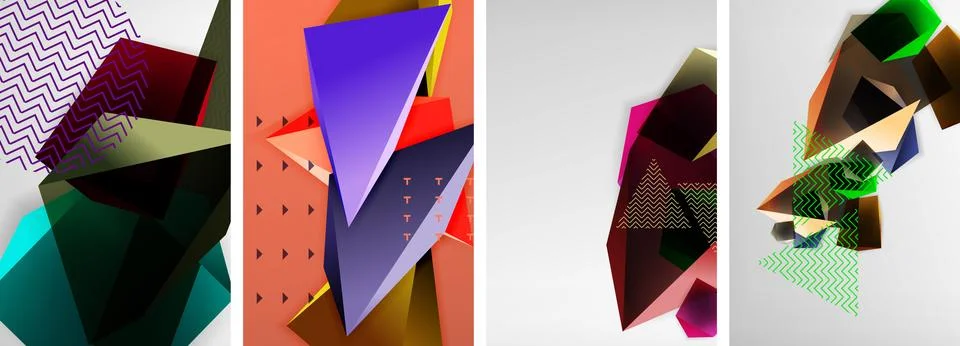 Trendy low poly 3d triangle shapes and other geometric elements background 스톡 일러스트