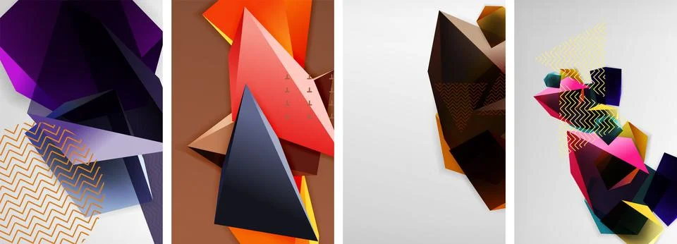 Trendy low poly 3d triangle shapes and other geometric elements background Stock Illustration