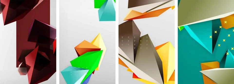 Trendy low poly 3d triangle shapes and other geometric elements background 스톡 일러스트