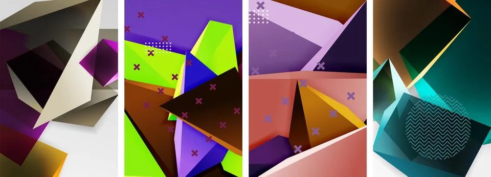 Trendy low poly 3d triangle shapes and other geometric elements background 스톡 일러스트