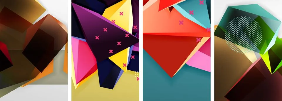 Trendy low poly 3d triangle shapes and other geometric elements background 스톡 일러스트