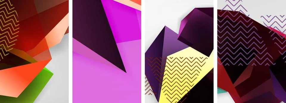 Trendy low poly 3d triangle shapes and other geometric elements background 스톡 일러스트
