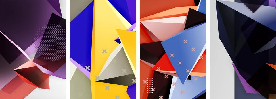 Trendy low poly 3d triangle shapes and other geometric elements background Illustrazione stock