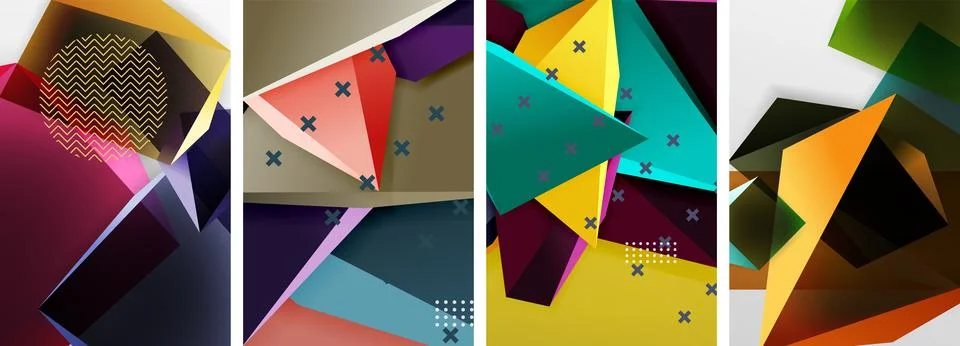 Trendy low poly 3d triangle shapes and other geometric elements background 스톡 일러스트