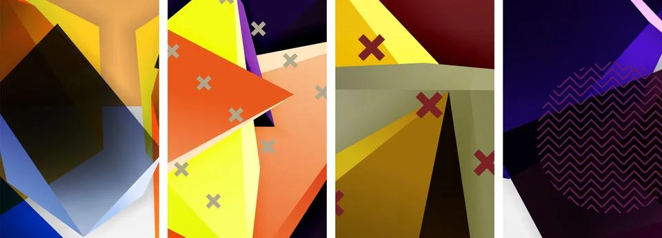 Trendy low poly 3d triangle shapes and other geometric elements background 스톡 일러스트