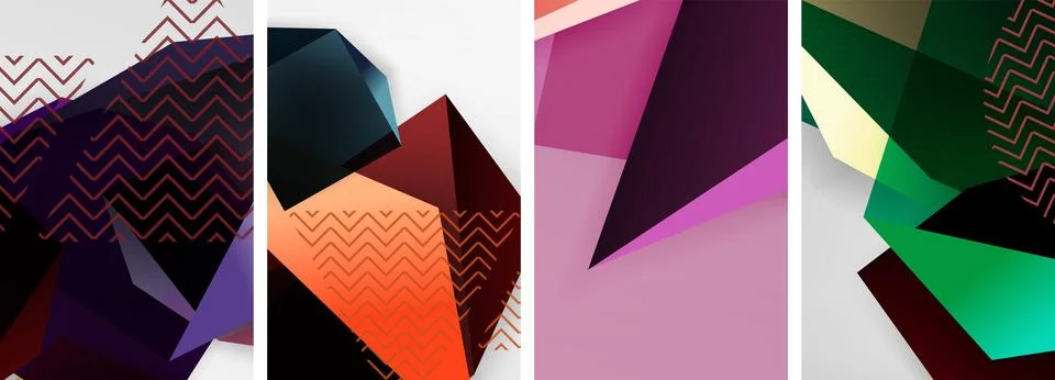 Trendy low poly 3d triangle shapes and other geometric elements background Stock Illustration