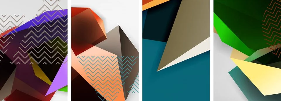 Trendy low poly 3d triangle shapes and other geometric elements background 스톡 일러스트