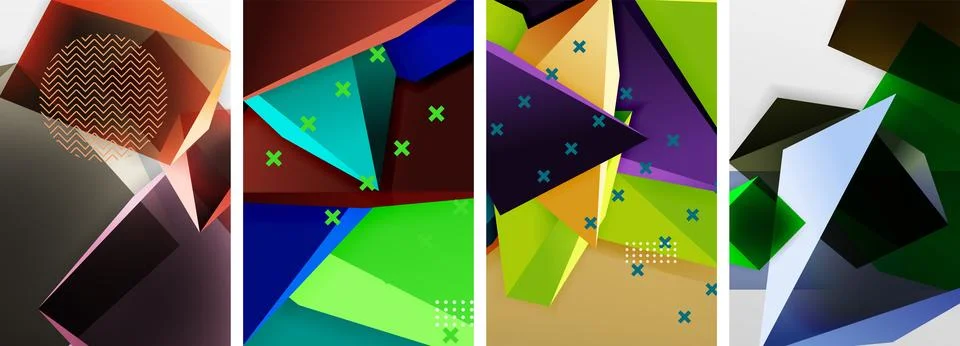 Trendy low poly 3d triangle shapes and other geometric elements background 스톡 일러스트