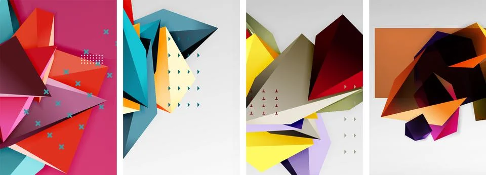 Trendy low poly 3d triangle shapes and other geometric elements background 스톡 일러스트