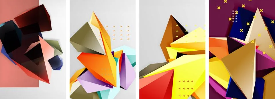 Trendy low poly 3d triangle shapes and other geometric elements background 스톡 일러스트