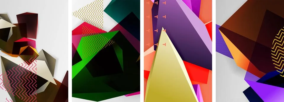 Trendy low poly 3d triangle shapes and other geometric elements background Stock Illustration