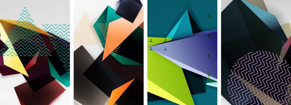 Trendy low poly 3d triangle shapes and other geometric elements background 스톡 일러스트