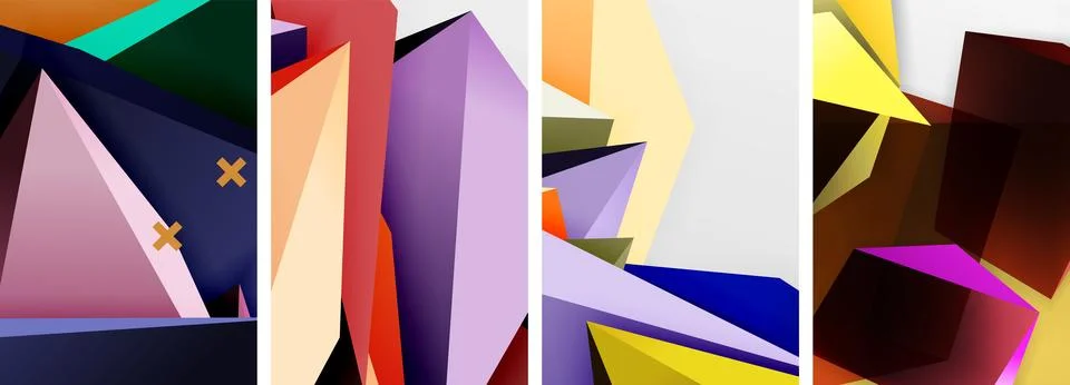 Trendy low poly 3d triangle shapes and other geometric elements background Illustrazione stock