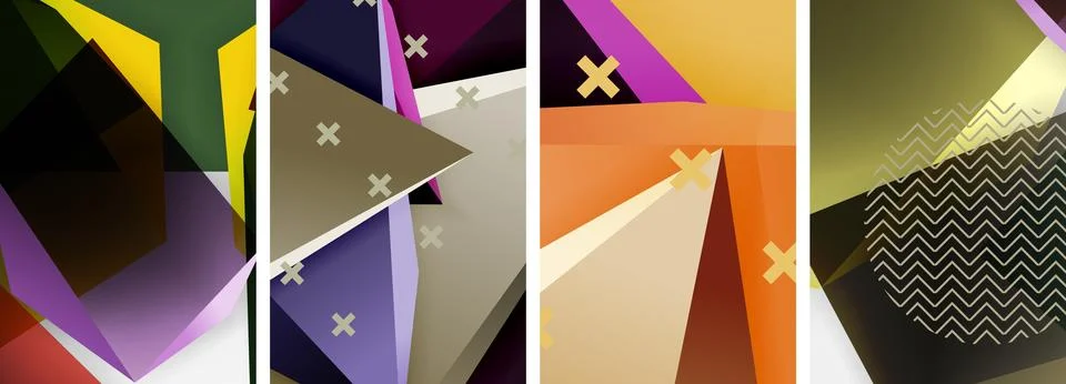 Trendy low poly 3d triangle shapes and other geometric elements background Stock Illustration