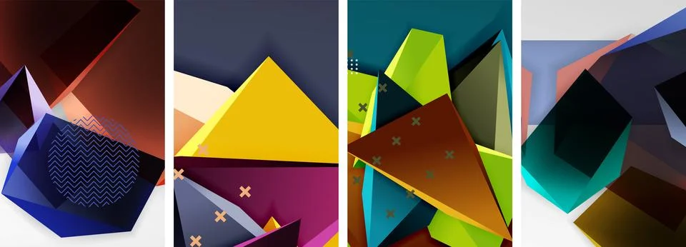 Trendy low poly 3d triangle shapes and other geometric elements background Stock Illustration