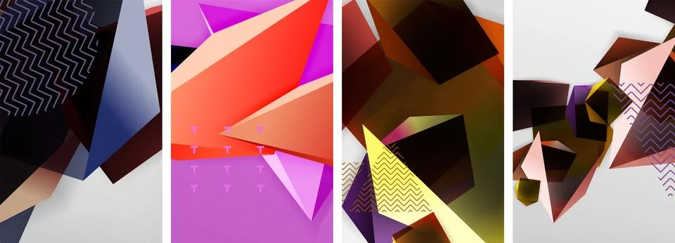 Trendy low poly 3d triangle shapes and other geometric elements background 스톡 일러스트