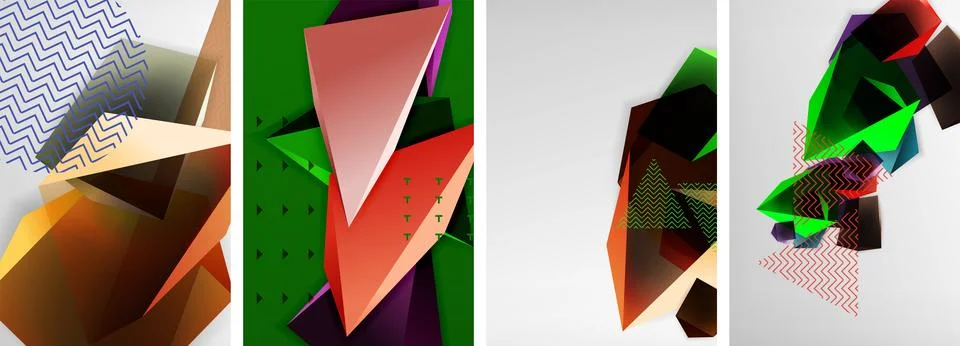 Trendy low poly 3d triangle shapes and other geometric elements background 스톡 일러스트