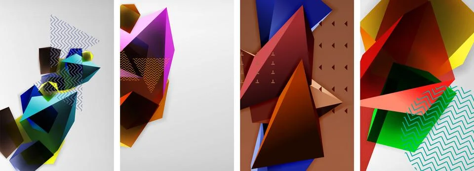 Trendy low poly 3d triangle shapes and other geometric elements background 스톡 일러스트