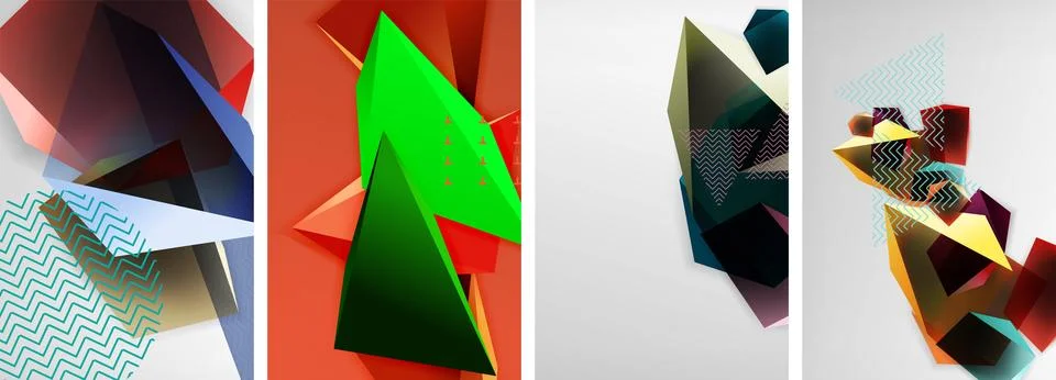 Trendy low poly 3d triangle shapes and other geometric elements background 스톡 일러스트