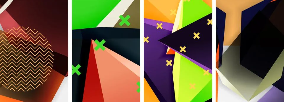 Trendy low poly 3d triangle shapes and other geometric elements background Illustrazione stock
