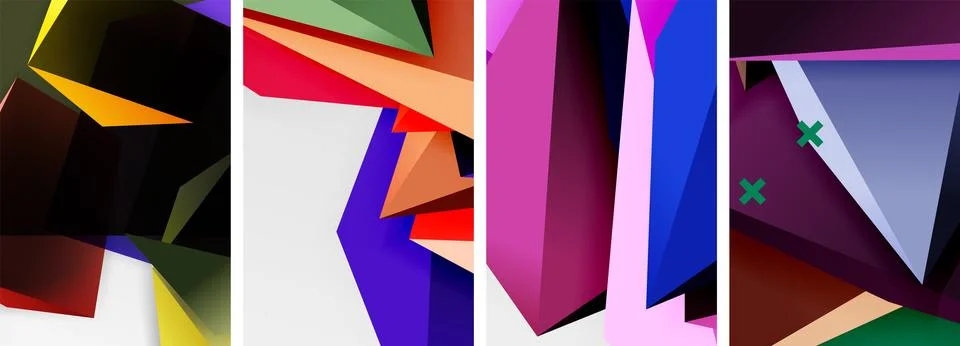 Trendy low poly 3d triangle shapes and other geometric elements background イラスト素材