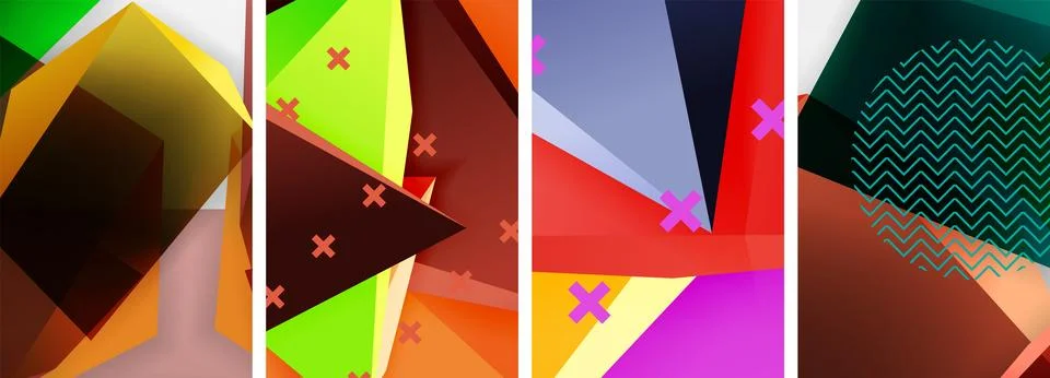 Trendy low poly 3d triangle shapes and other geometric elements background Stock Illustration