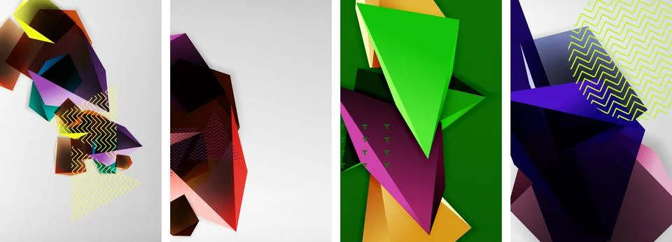 Trendy low poly 3d triangle shapes and other geometric elements background Stock Illustration