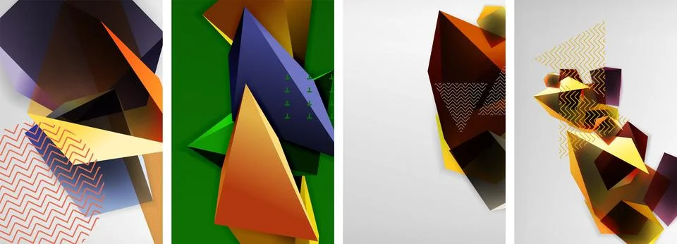 Trendy low poly 3d triangle shapes and other geometric elements background 库存插图