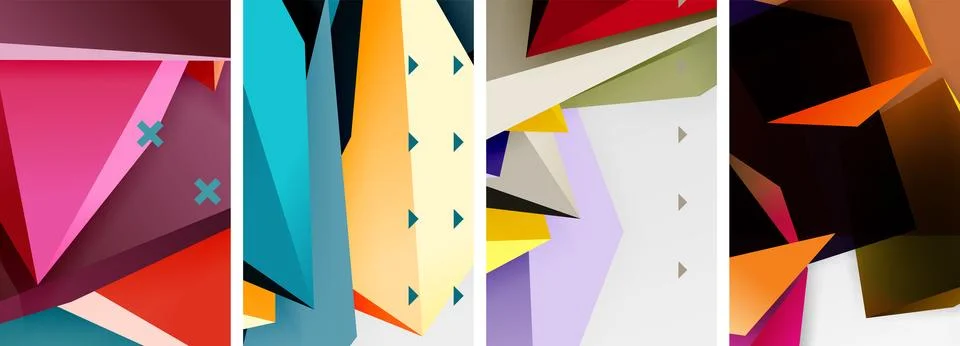 Trendy low poly 3d triangle shapes and other geometric elements background Illustrazione stock