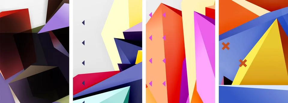 Trendy low poly 3d triangle shapes and other geometric elements background Illustrazione stock