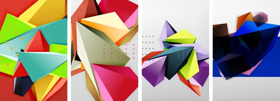 Trendy low poly 3d triangle shapes and other geometric elements background 库存插图