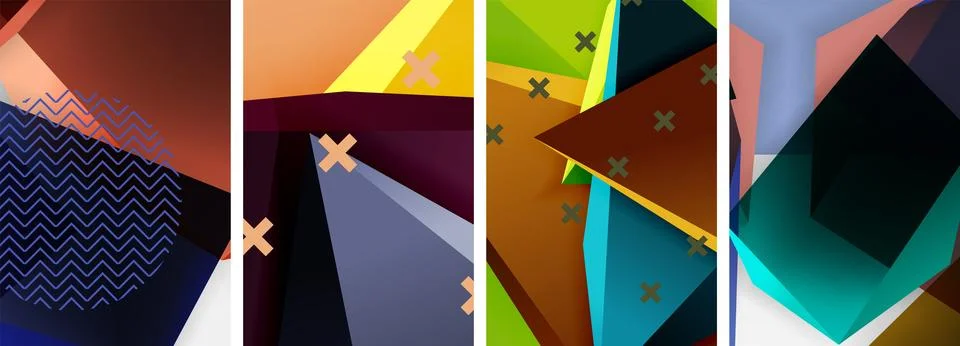 Trendy low poly 3d triangle shapes and other geometric elements background 스톡 일러스트