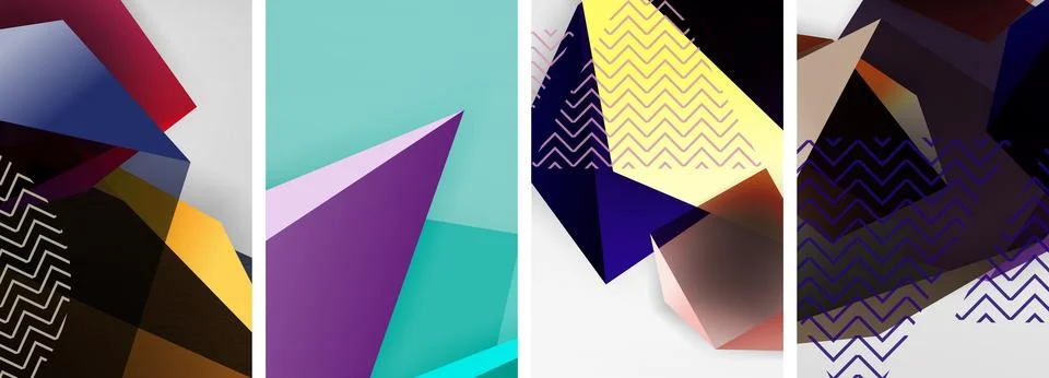 Trendy low poly 3d triangle shapes and other geometric elements background Stock Illustration