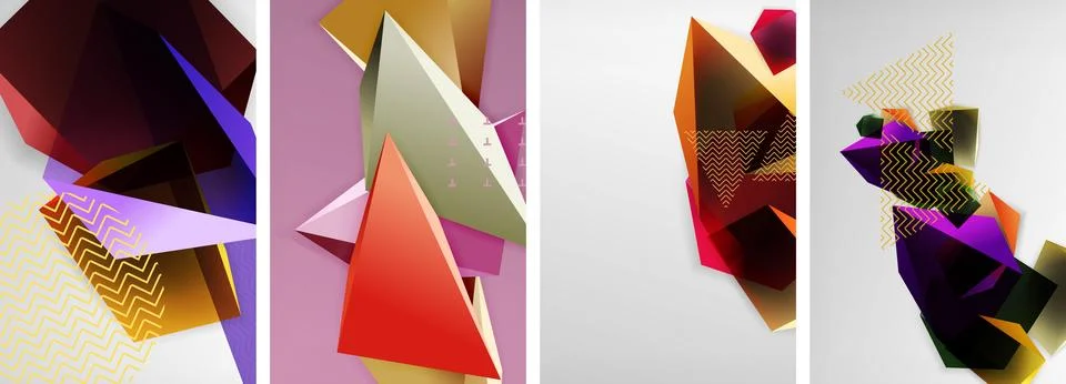 Trendy low poly 3d triangle shapes and other geometric elements background 스톡 일러스트
