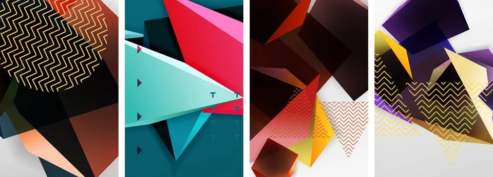 Trendy low poly 3d triangle shapes and other geometric elements background 库存插图