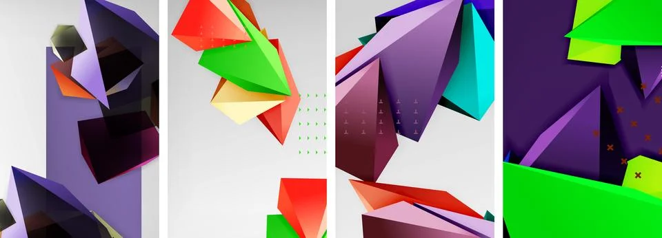 Trendy low poly 3d triangle shapes and other geometric elements background 스톡 일러스트