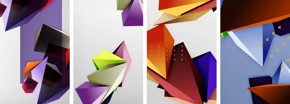 Trendy low poly 3d triangle shapes and other geometric elements background 스톡 일러스트