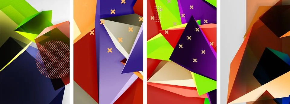Trendy low poly 3d triangle shapes and other geometric elements background 스톡 일러스트