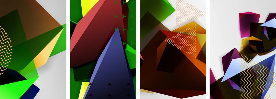Trendy low poly 3d triangle shapes and other geometric elements background Stock Illustration