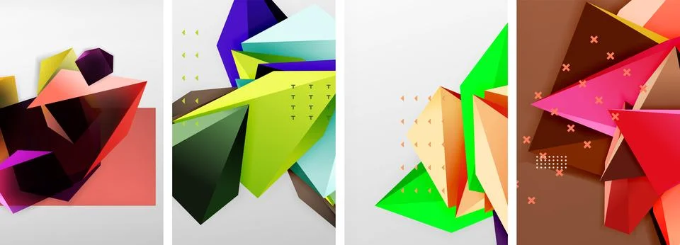 Trendy low poly 3d triangle shapes and other geometric elements background Stock Illustration
