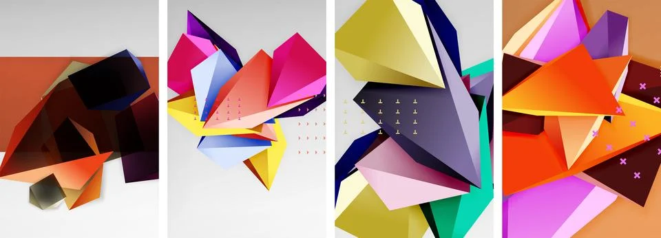 Trendy low poly 3d triangle shapes and other geometric elements background 스톡 일러스트