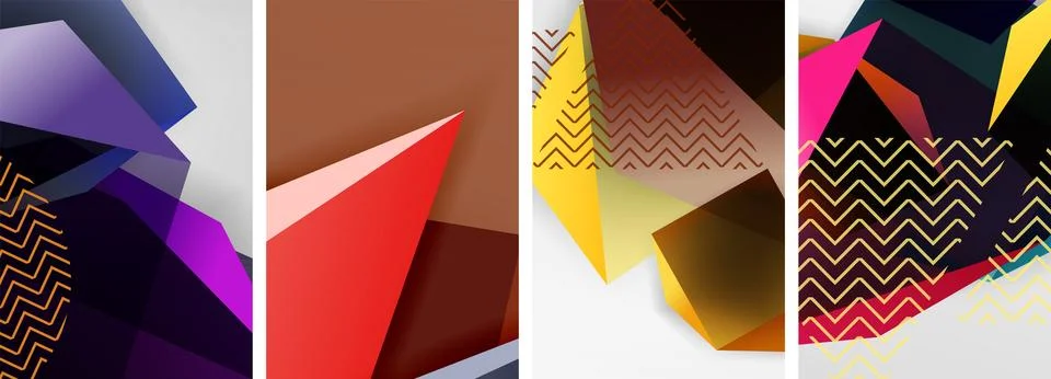 Trendy low poly 3d triangle shapes and other geometric elements background Stock Illustration